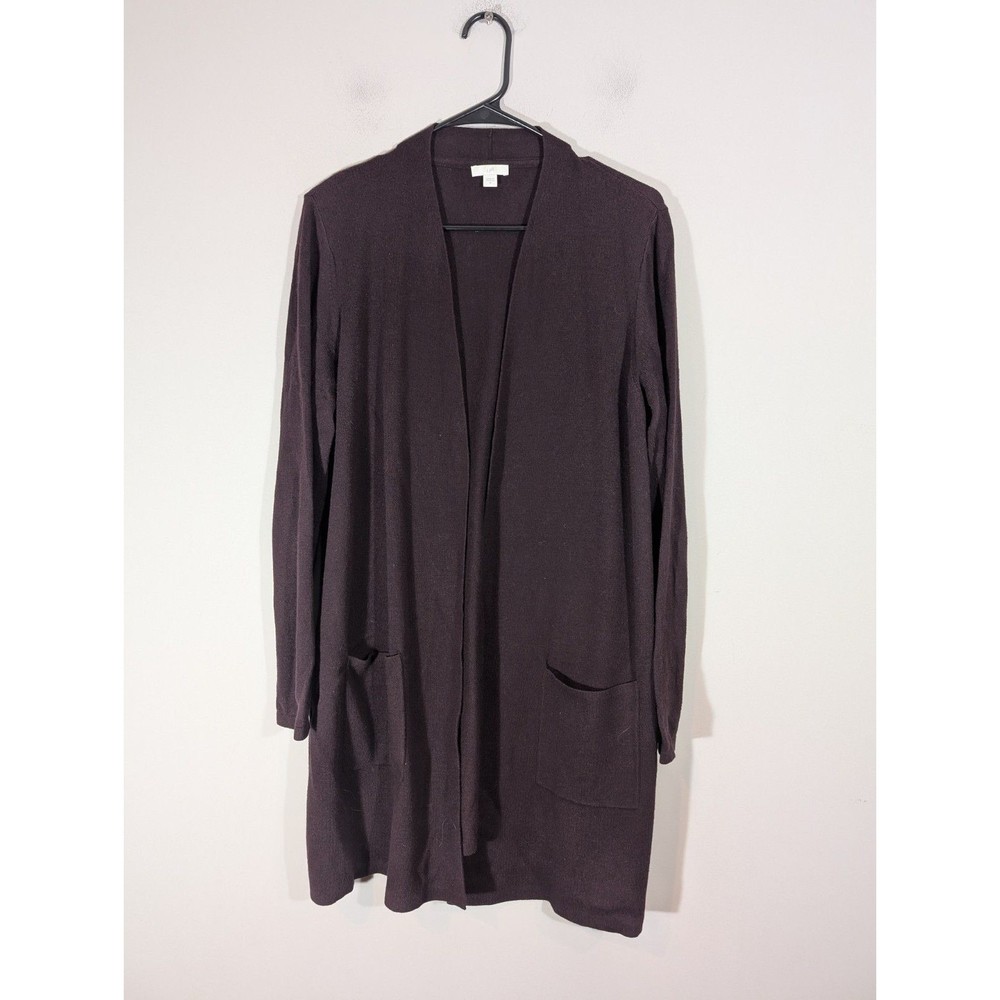 J.Jill Womens Cardigan Plum Silk Wool Knit Sweater Sz M Mature Quiet Church City